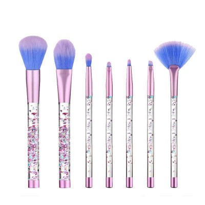 7pcs Unicorn Series Shiny Crystal Liquid Quicksand Glitter Acrylic Handle Nylon Hair Makeup Tool Brush Set