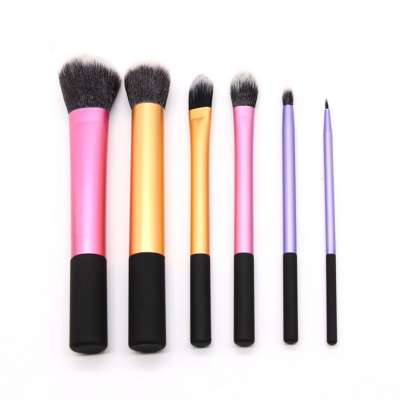 Private label or Wholesale professional colorful mental with wood handle 6pcs makeup brushes